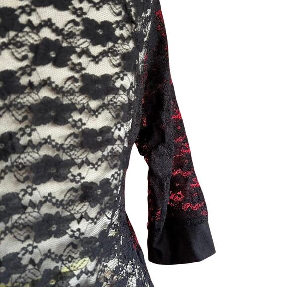 Womens Top Size Medium Black Lace Sheer Biker Layering Soft Goth Office Party - Picture 5 of 8